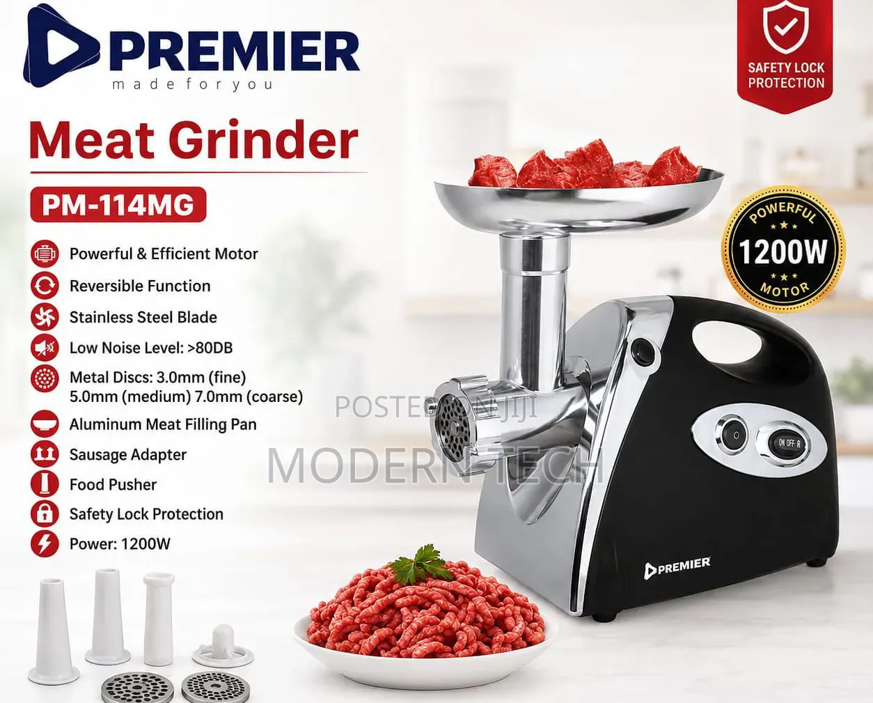 Premier Professional 1200W Electric Meat Grinder