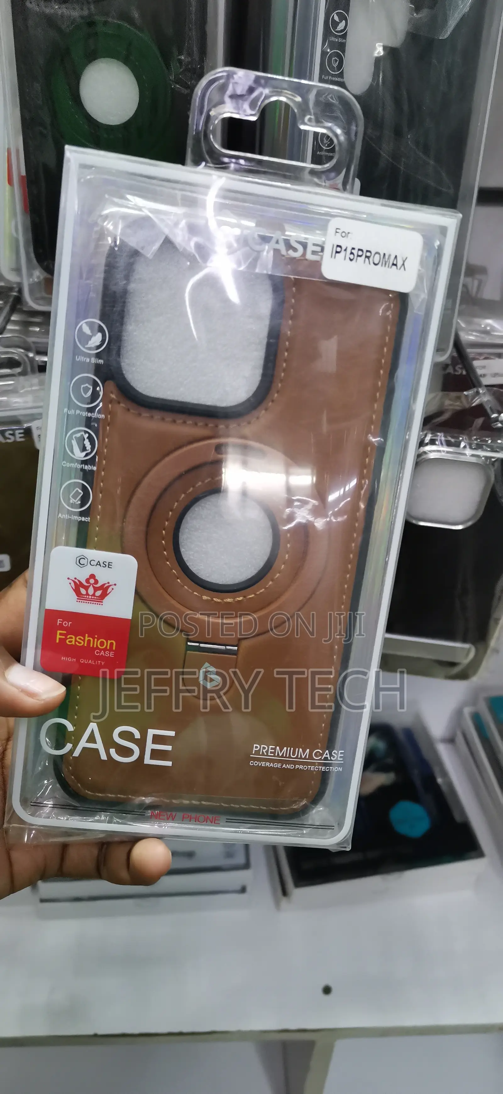 iPhone 15 Pro Max Brown Faux Leather Magnetic Case