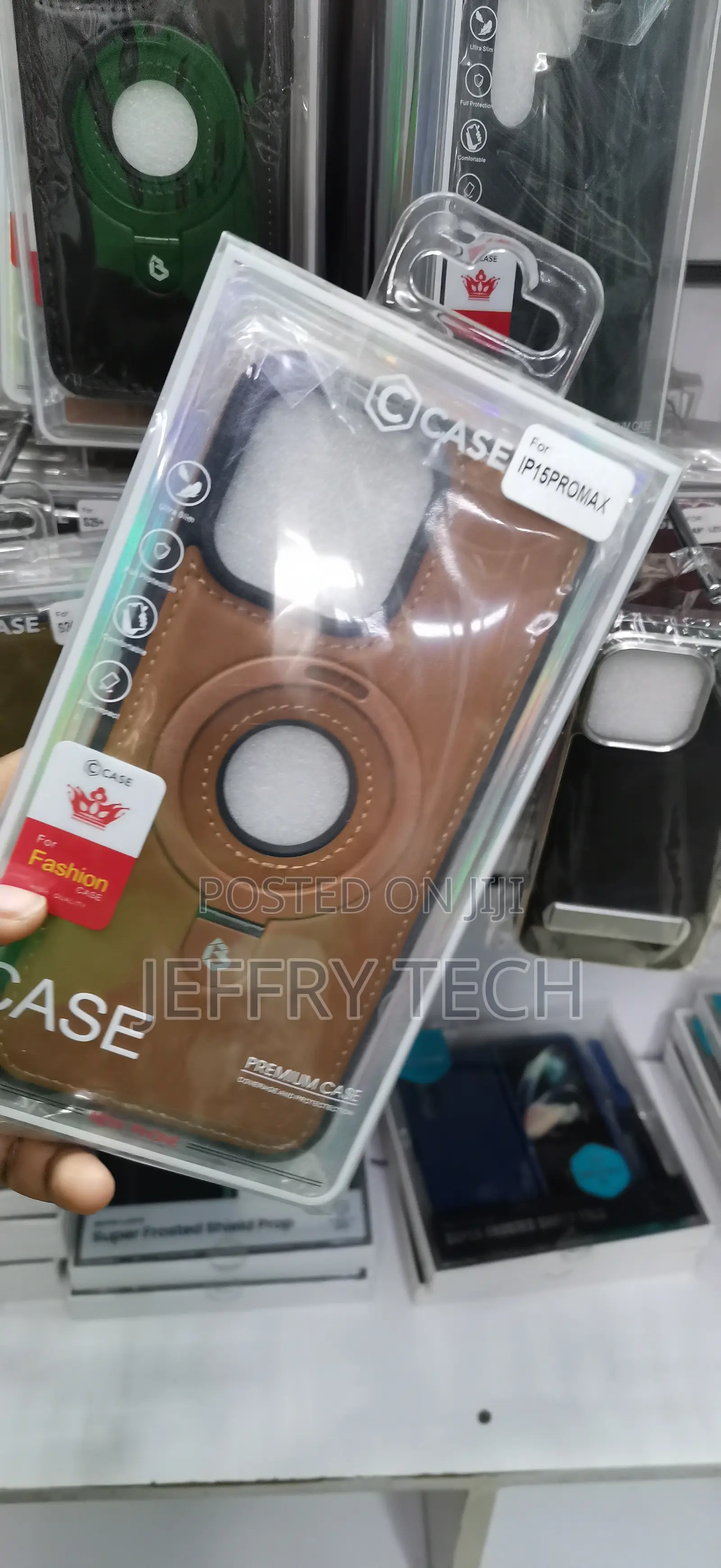 iPhone 15 Pro Max Brown Faux Leather Magnetic Case