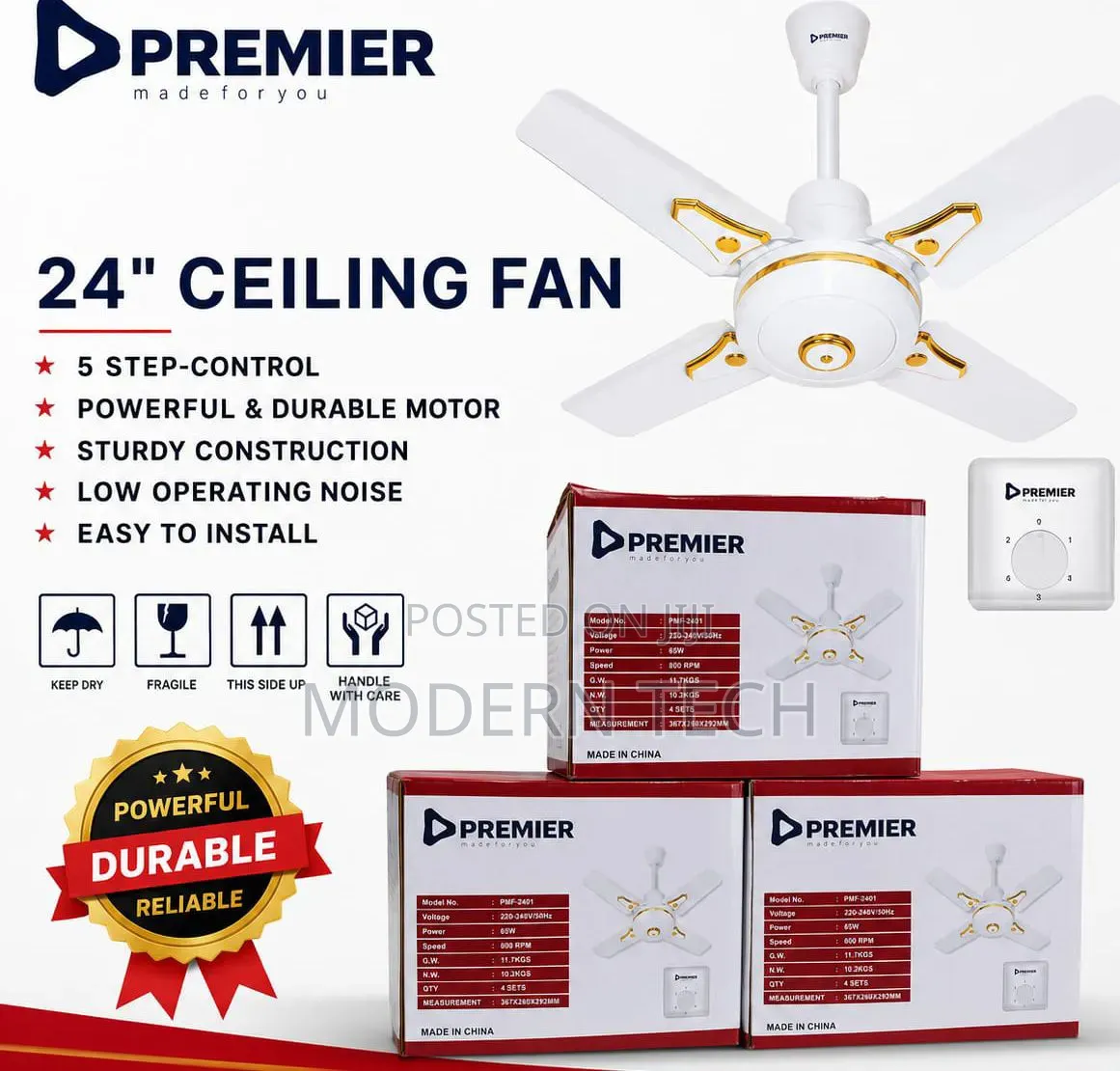 Premier 24-Inch Ceiling Fan – High-Speed Energy-Saving Air Circulator