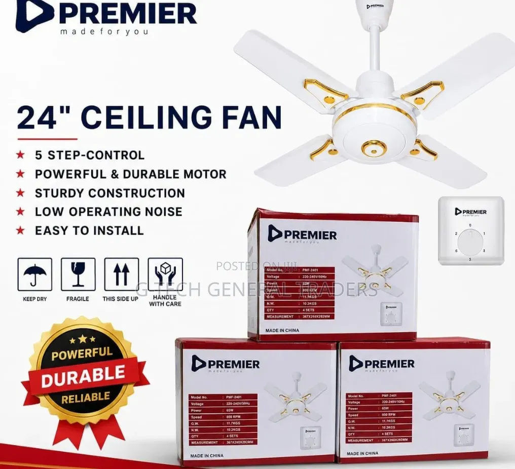 Premier 24inch Heavy Gauge 5-Speed Ceiling Fan(1 Year Warranty)
