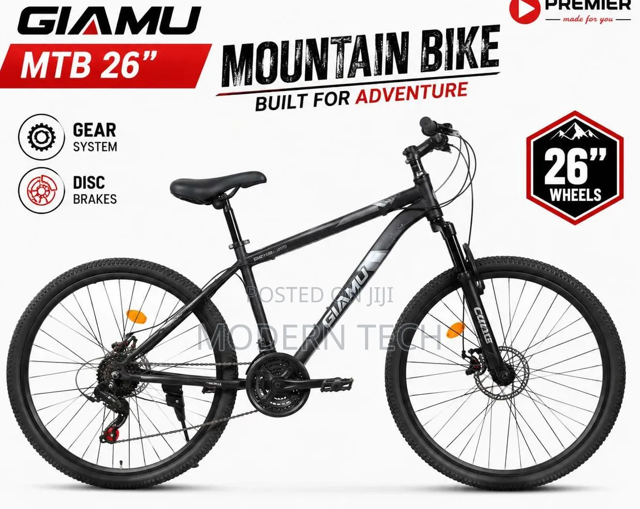 GIAMU 26-Inch Mountain Bike – Multi-Speed Gears, Dual Disc Brakes