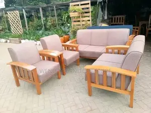 Sofa Set; Six Seaters Leather Sofa Set With Mahogany Finish