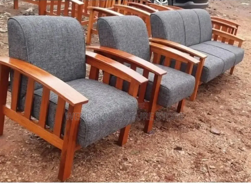 Sofa Set; Six Seaters Leather Sofa Set With Mahogany Finish