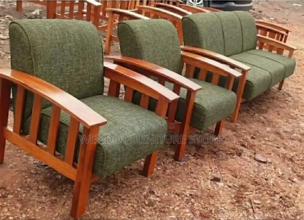 Sofa Set; Six Seaters Leather Sofa Set With Mahogany Finish