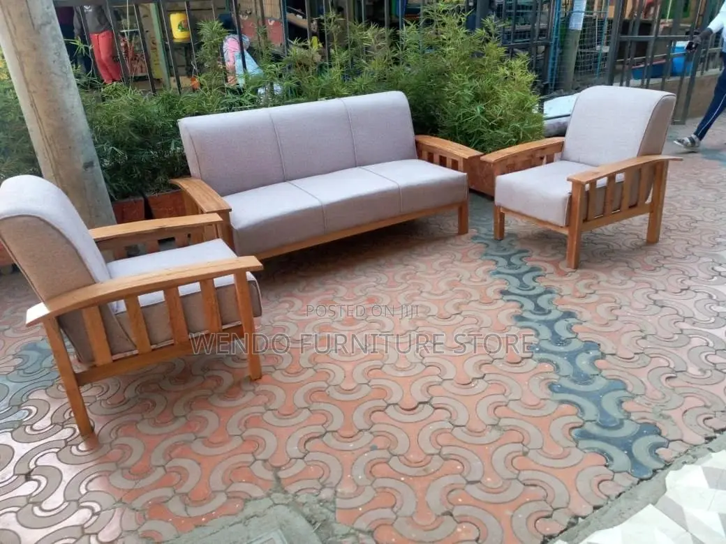 Sofa Set; Six Seaters Leather Sofa Set With Mahogany Finish