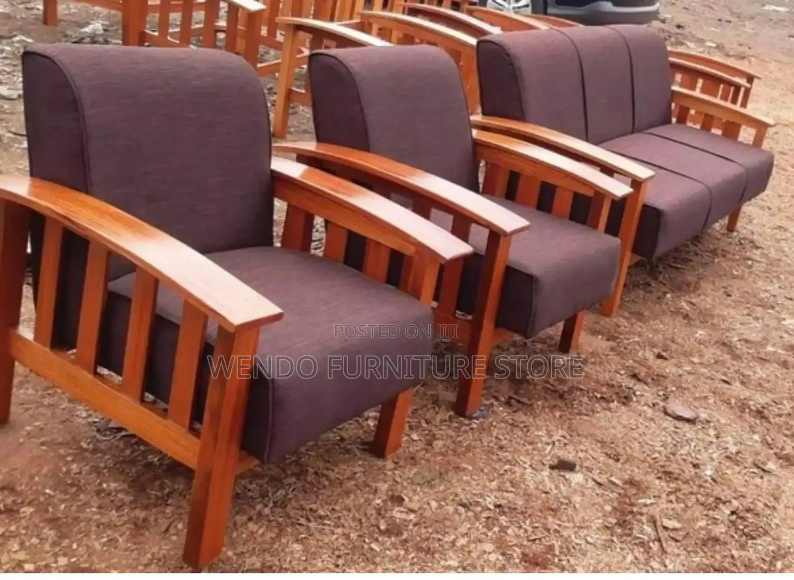 Sofa Set; Six Seaters Leather Sofa Set With Mahogany Finish