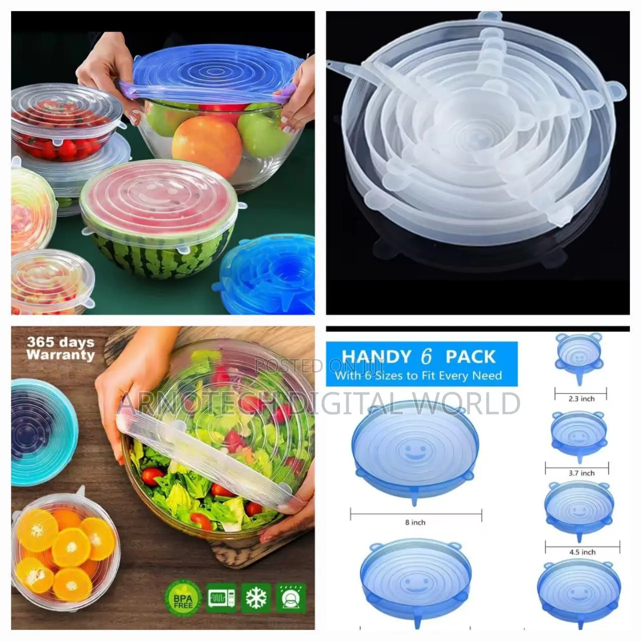 6-Pack Silicone Stretch Lids - Reusable, BPA-Free, Heat Resistant