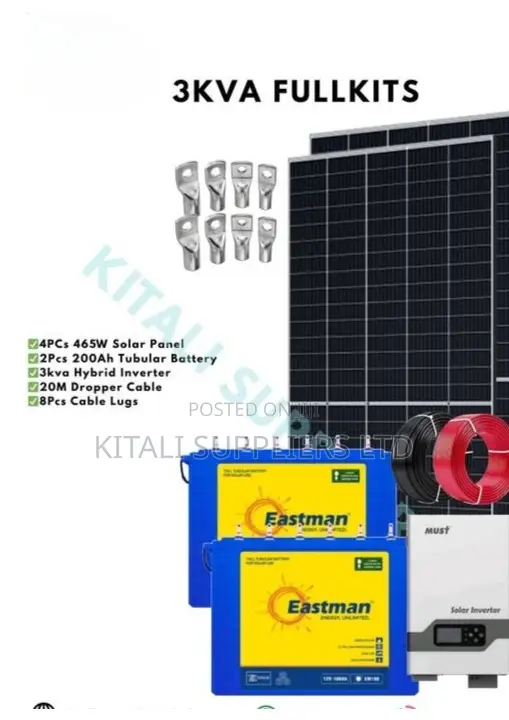 3KVA Solar System With 4pcs of 465W Panels and 2pcs of 200ah Eastman