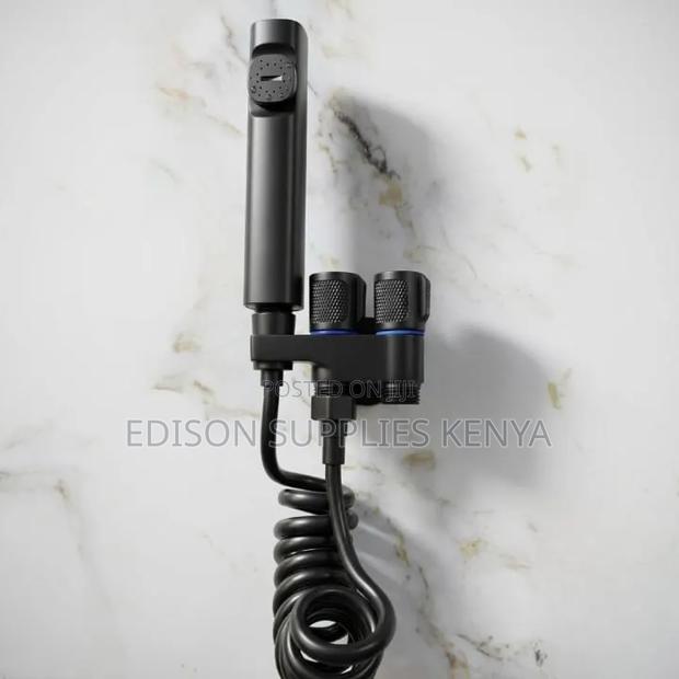 Arabic Shower With Angle Valve Black Shattaf Rubber Coil Flex Bidets
