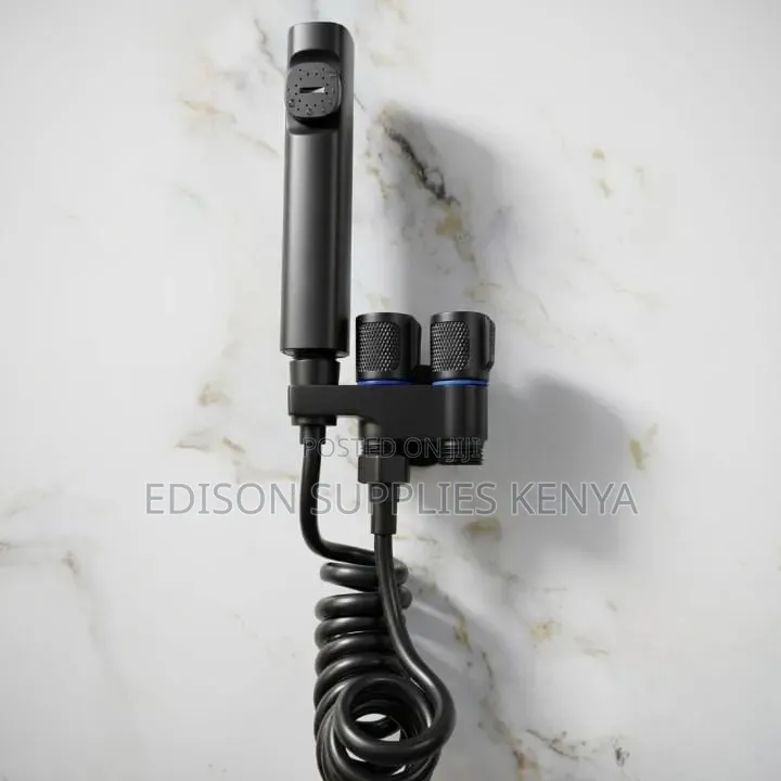 Arabic Shower With Angle Valve Black Shattaf Rubber Coil Flex Bidets