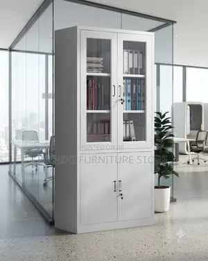 Office Cabinet; Two Doors Cabinet With Upper Glass Front View