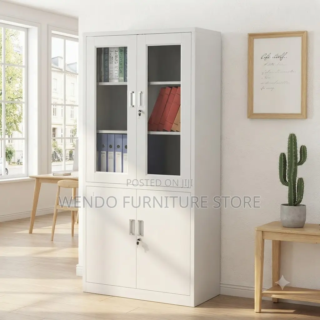 Office Cabinet; Two Doors Cabinet With Upper Glass Front View