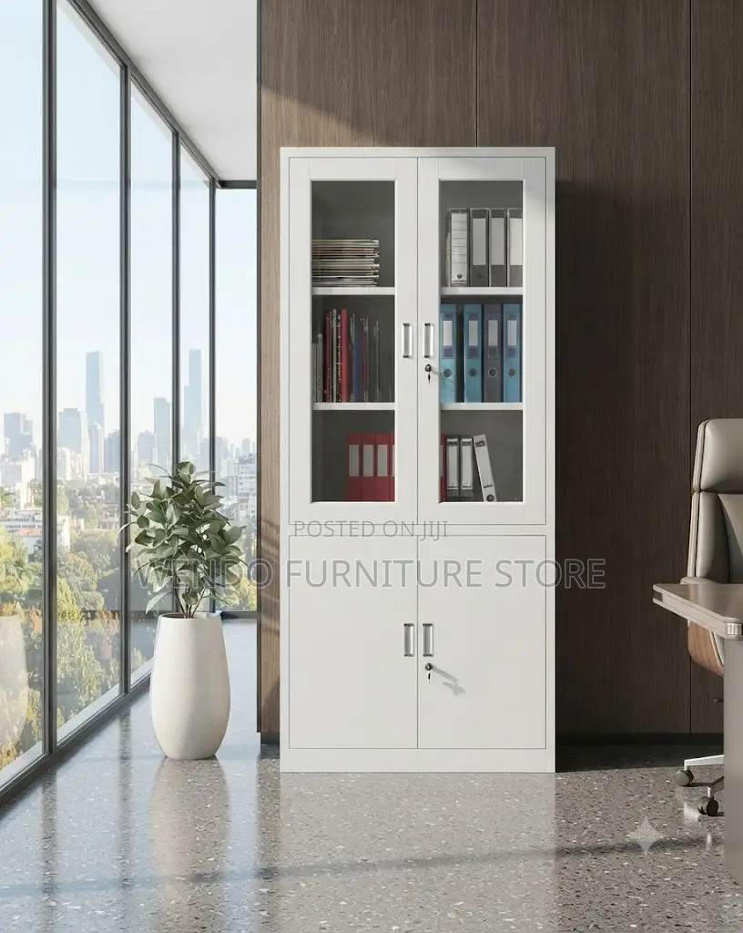 Office Cabinet; Two Doors Cabinet With Upper Glass Front View