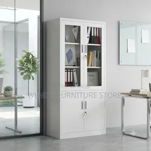 Office Cabinet; Two Doors Cabinet With Upper Glass Front View