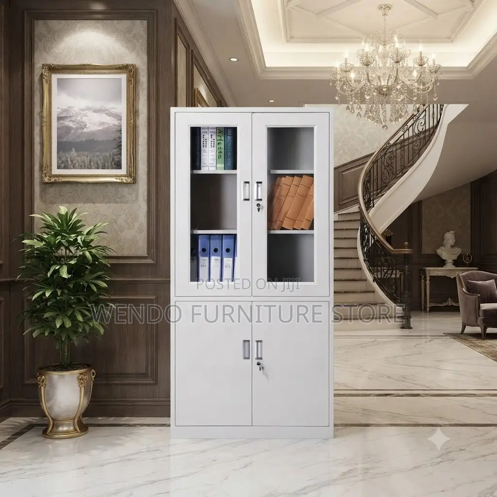 Office Cabinet; Two Doors Cabinet With Upper Glass Front View