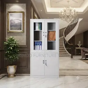 Office Cabinet; Two Doors Cabinet With Upper Glass Front View