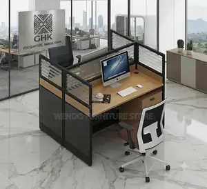 Office Workstation; Two Users Square Shaped Brown Office Workstation