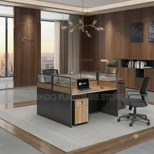 Office Workstation; Two Users Square Shaped Brown Office Workstation