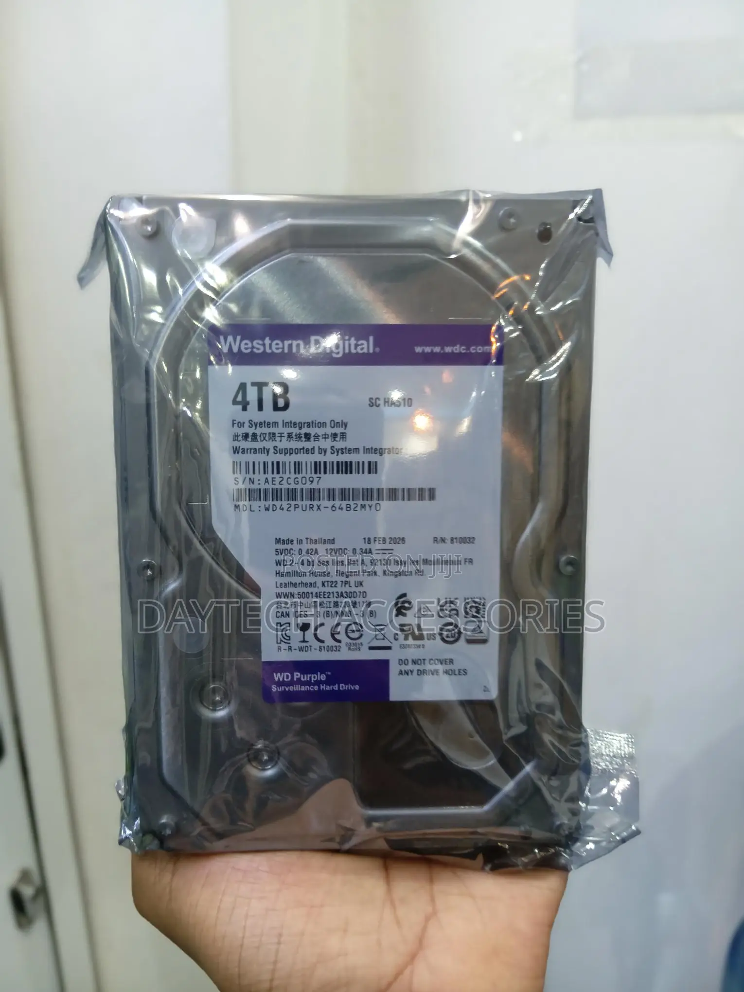 Western Digital WD Purple 4TB Surveillance Hard Disk Drive.
