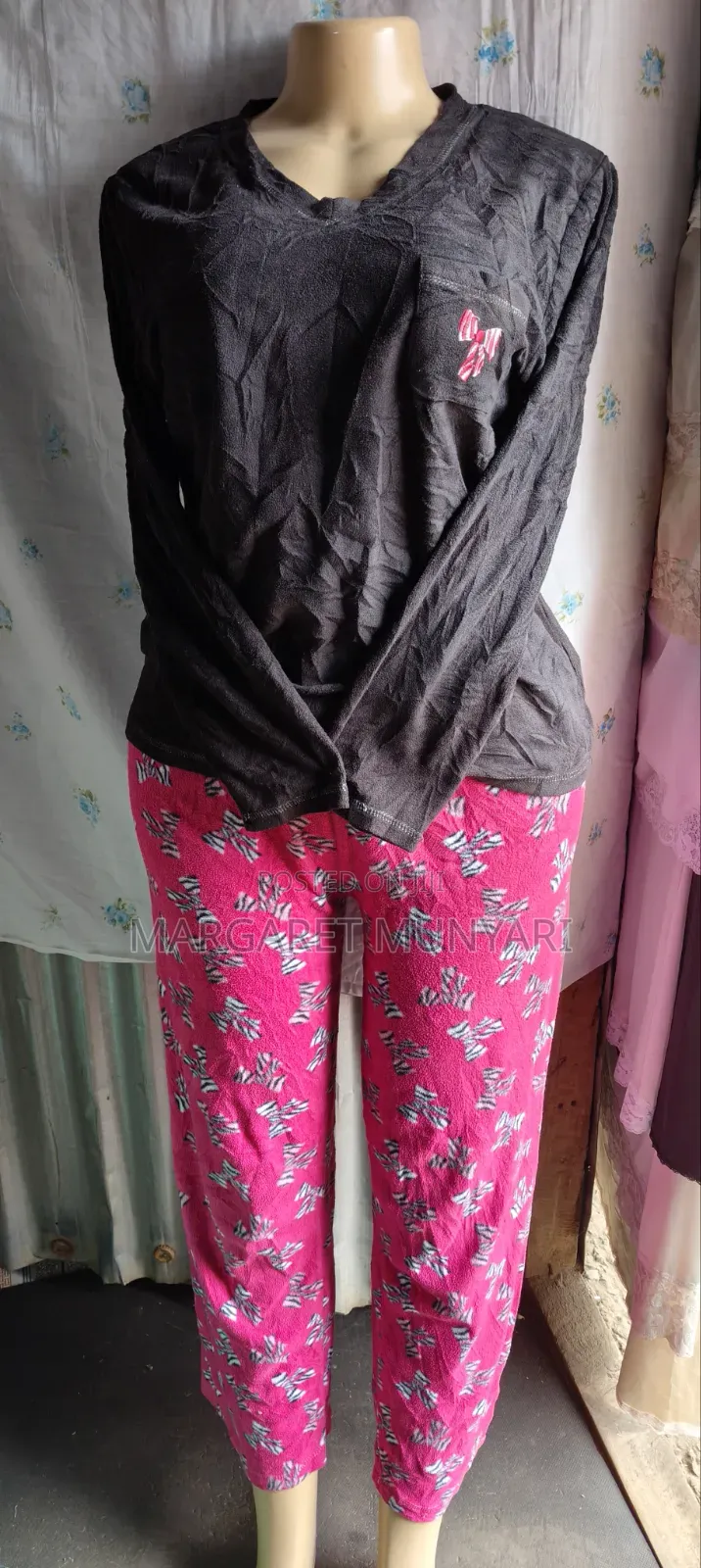 Black Pink and Star Gray Warm Pajamas