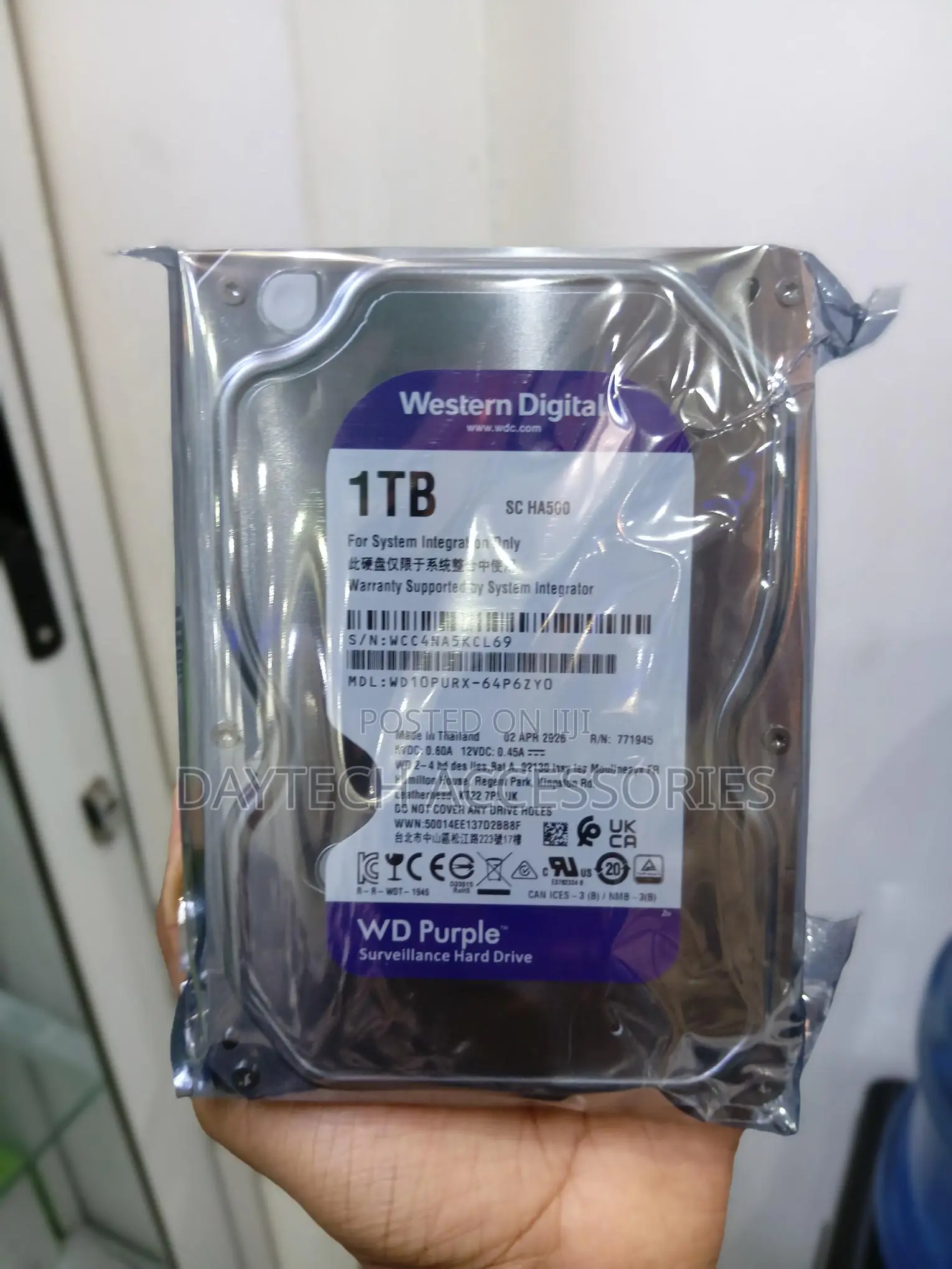 WD Purple Surveillance Hard Drive – 1TB 64 MB 5400 RPM WD10PURZ.