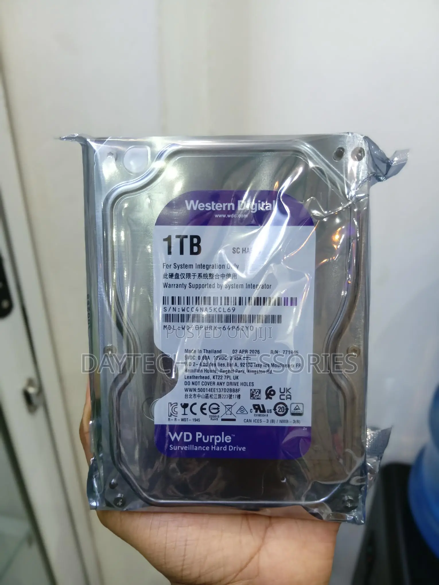WD Purple Surveillance Hard Drive – 1TB 64 MB 5400 RPM WD10PURZ.