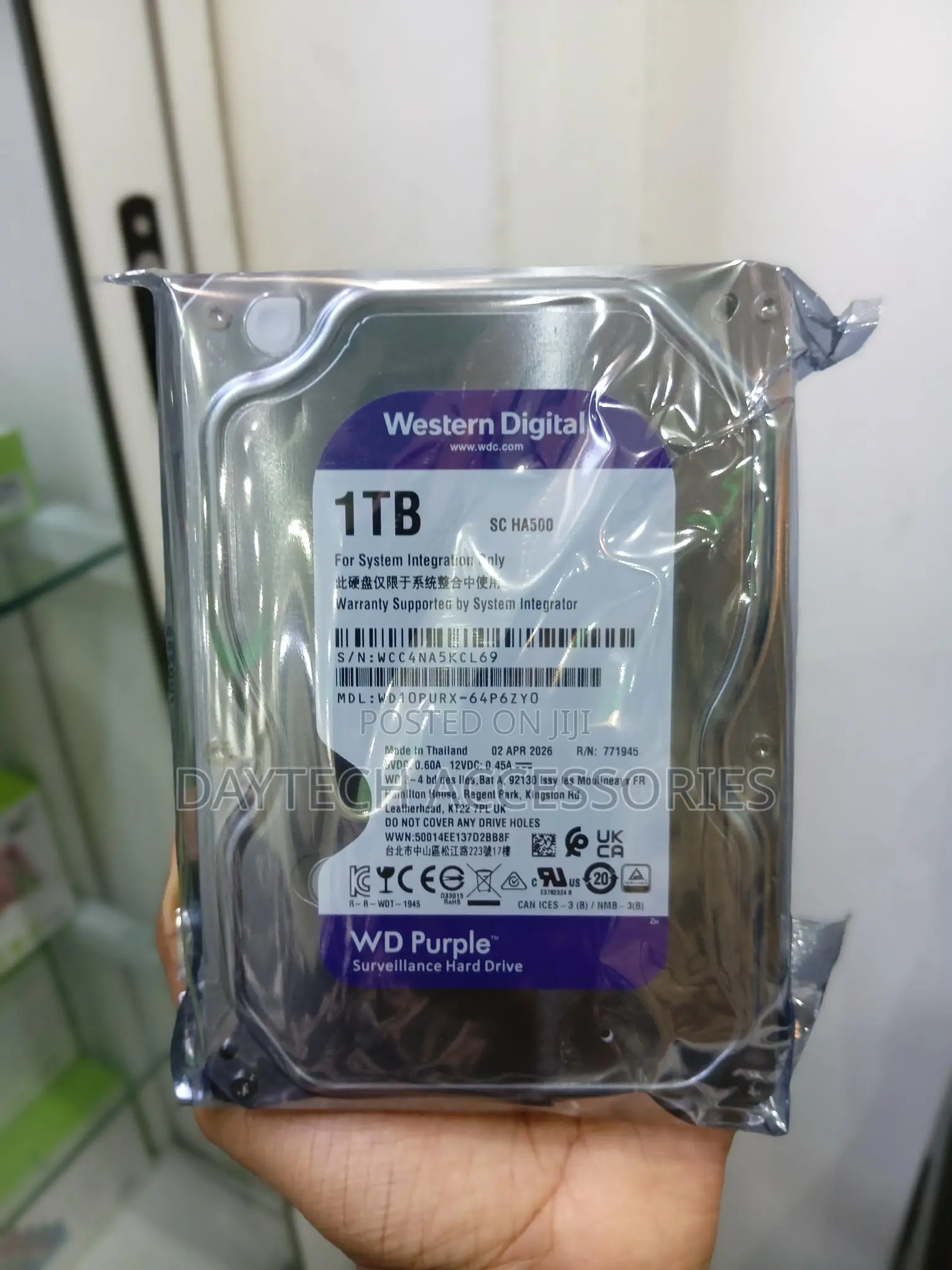 WD Purple Surveillance Hard Drive – 1TB 64 MB 5400 RPM WD10PURZ.