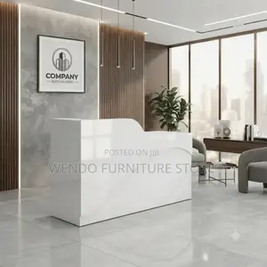 Reception Desk; 1.8 Meters White Wooden Elegant Reception Modern Desk
