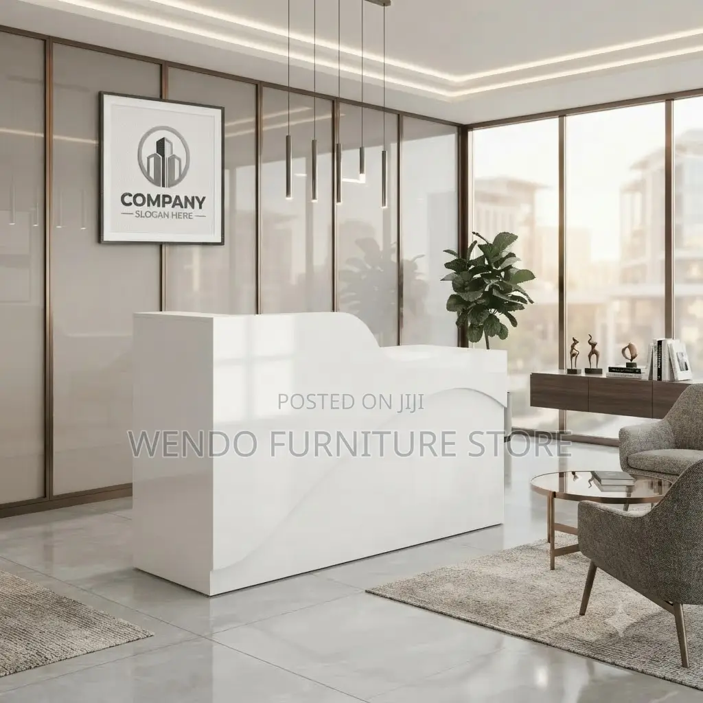 Reception Desk; 1.8 Meters White Wooden Elegant Reception Modern Desk