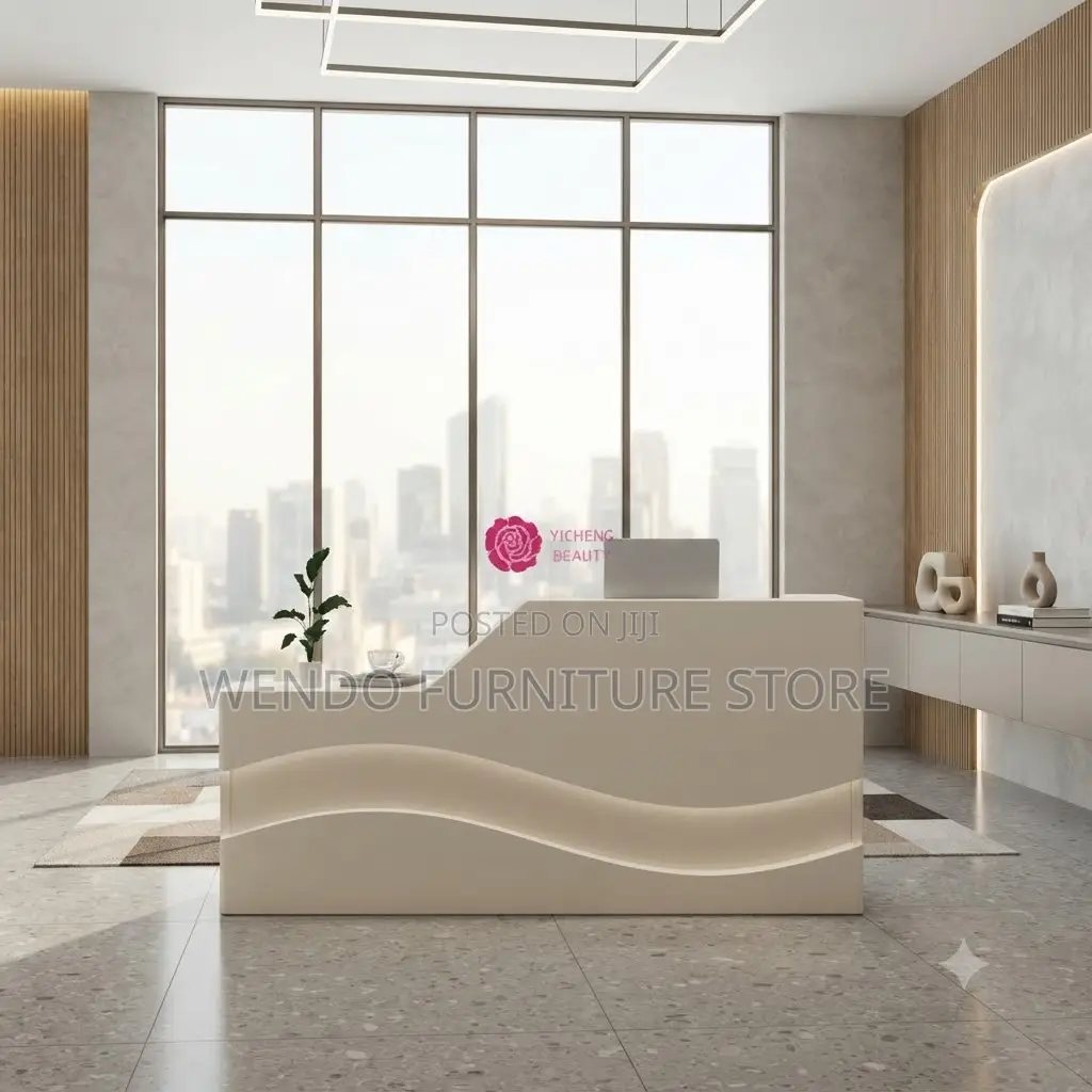 Reception Desk; 1.8 Meters White Wooden Elegant Reception Modern Desk
