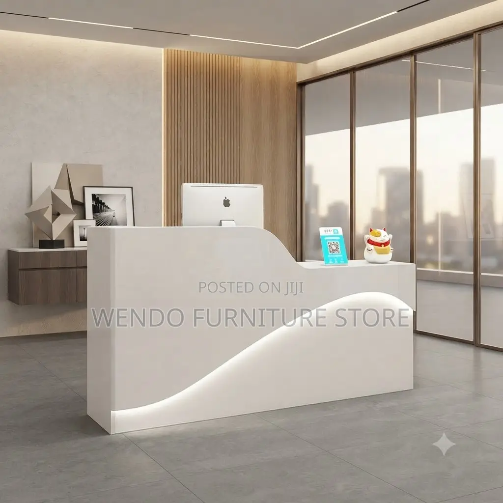 Reception Desk; 1.8 Meters White Wooden Elegant Reception Modern Desk