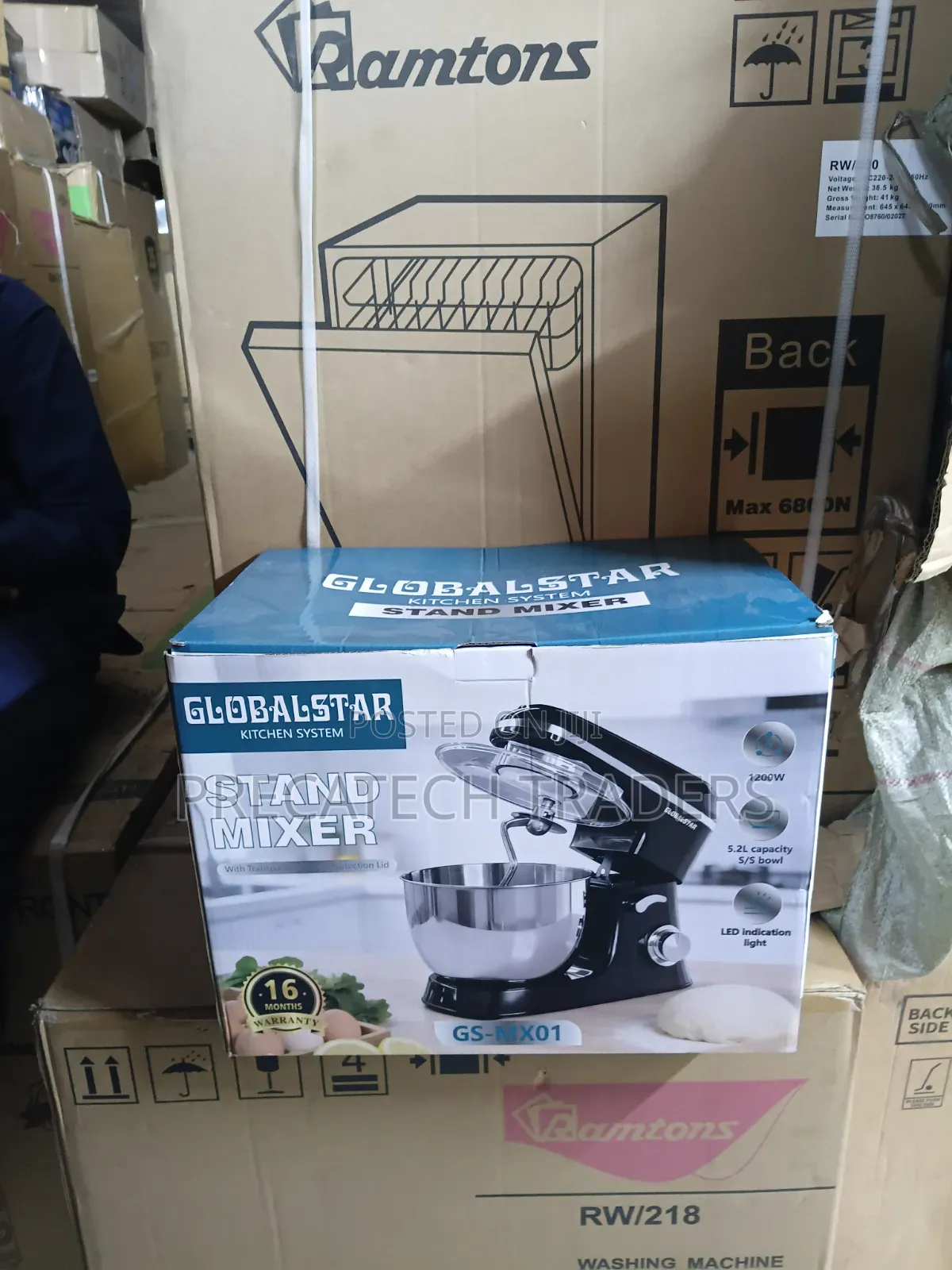 Globalstar 1200W Stand Mixer 5.2L Stainless Steel Bowl