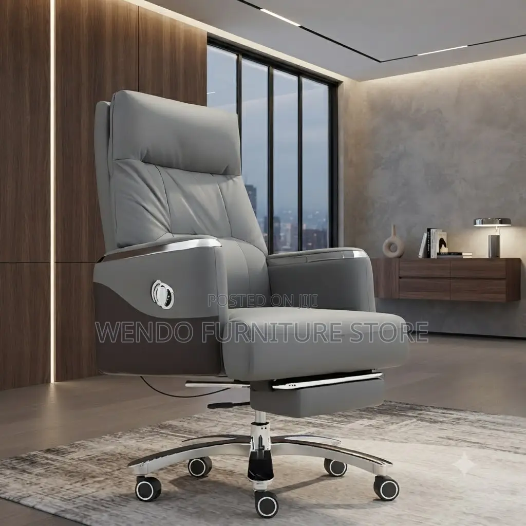 Office Chairs; Leather Executive CEOS Chair With Folding Footrest
