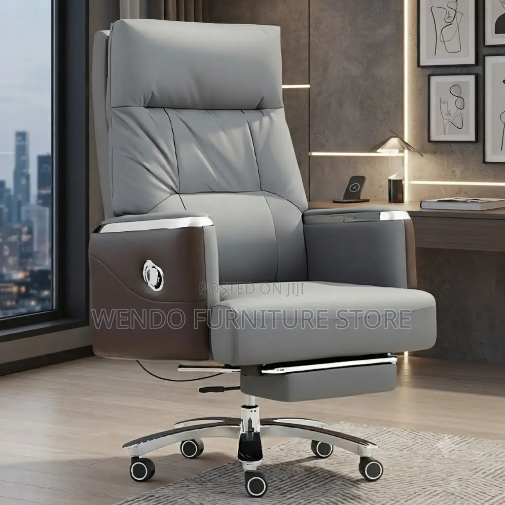 Office Chairs; Leather Executive CEOS Chair With Folding Footrest