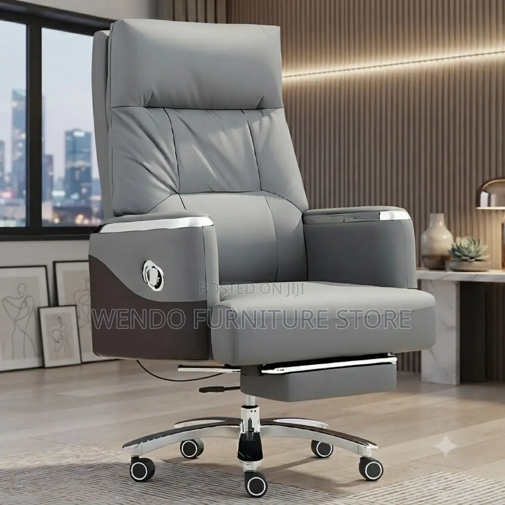 Office Chairs; Leather Executive CEOS Chair With Folding Footrest