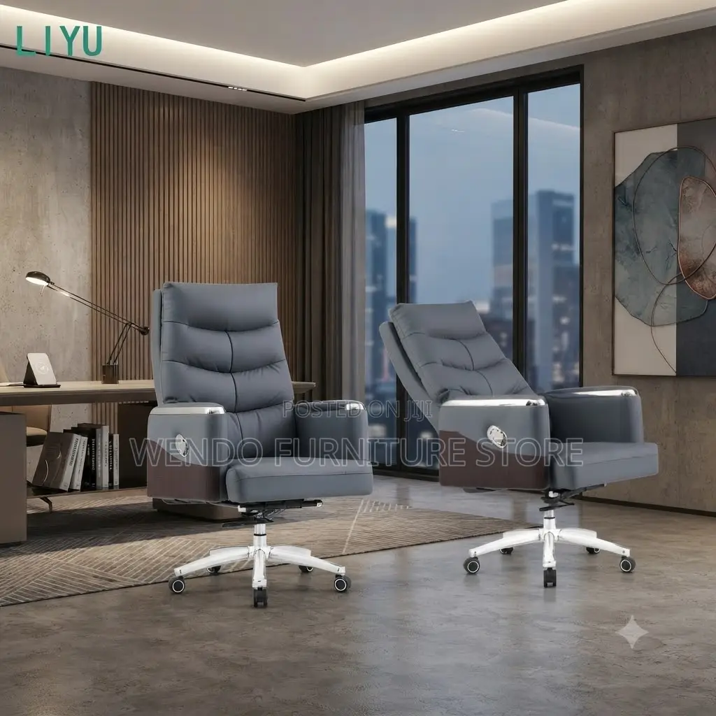 Office Chairs; Leather Executive CEOS Chair With Folding Footrest