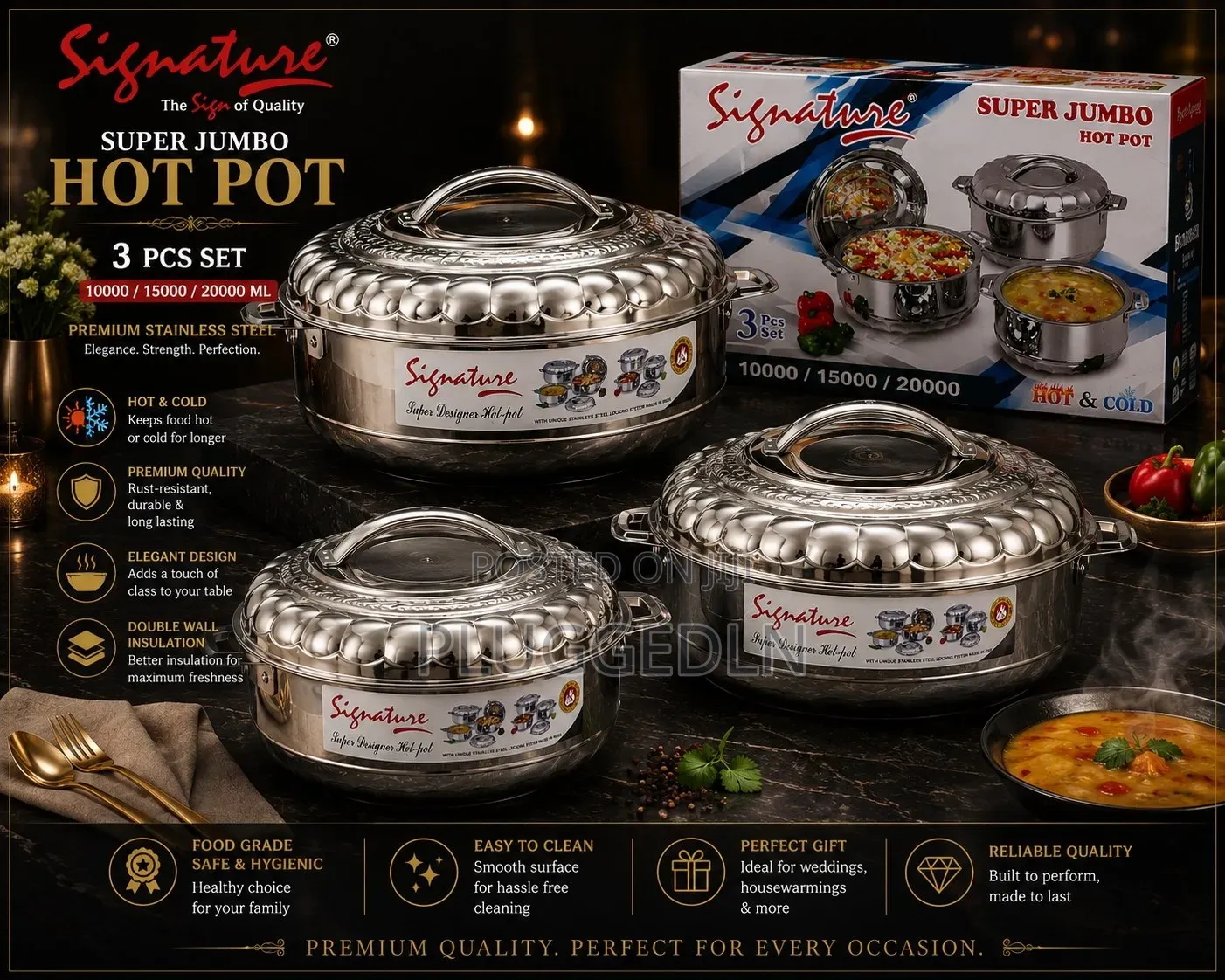 Signature 3-Piece Stainless Steel Hotpot Set