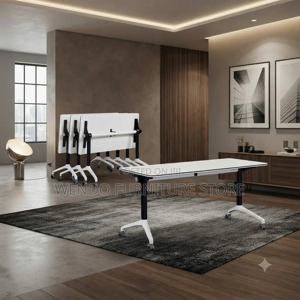 Office Desk; 1.2 Meters Foldable White Office Conference Table