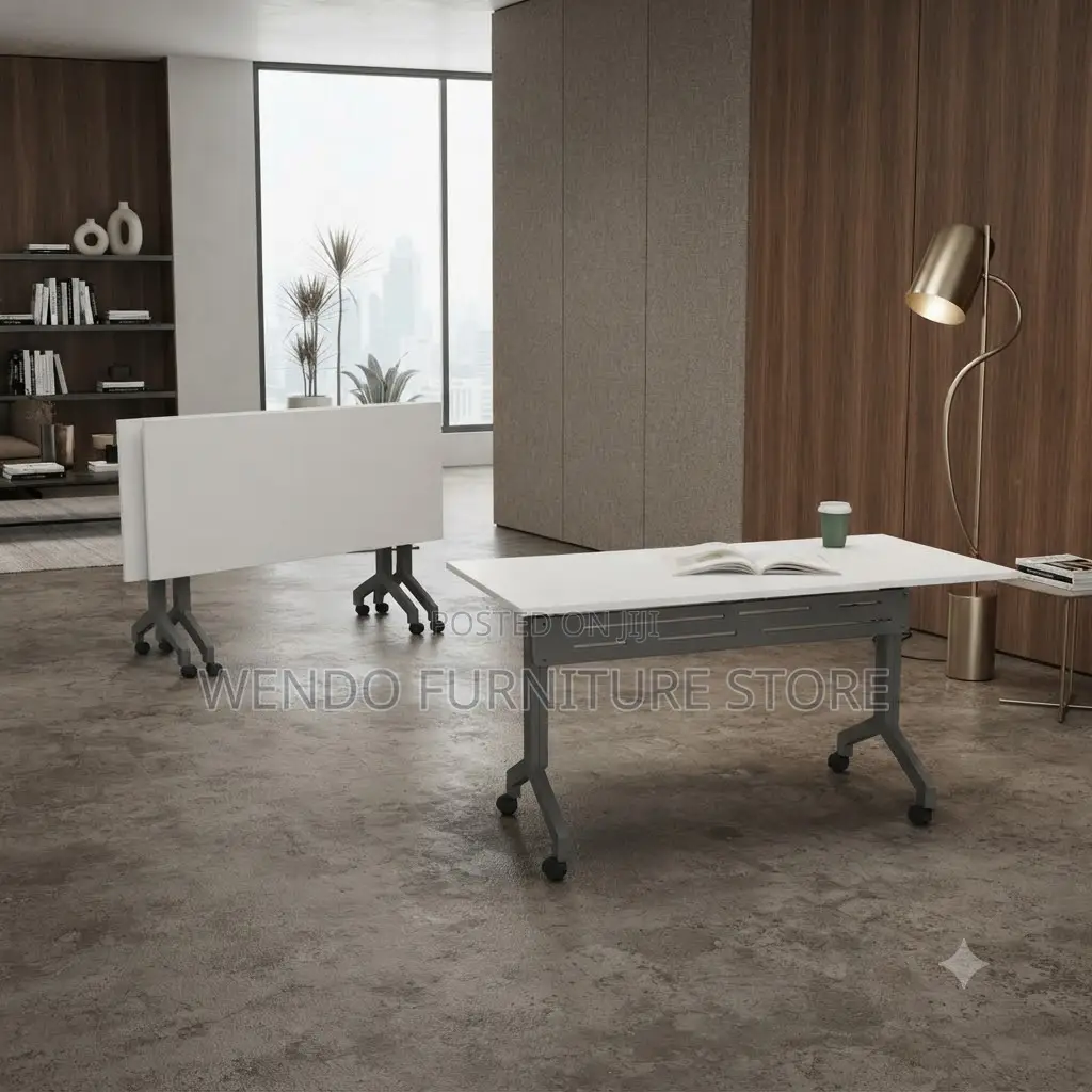 Office Desk; 1.2 Meters Foldable White Office Conference Table