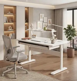 Office Desk; White Manual Adjustable Height Standing Desk