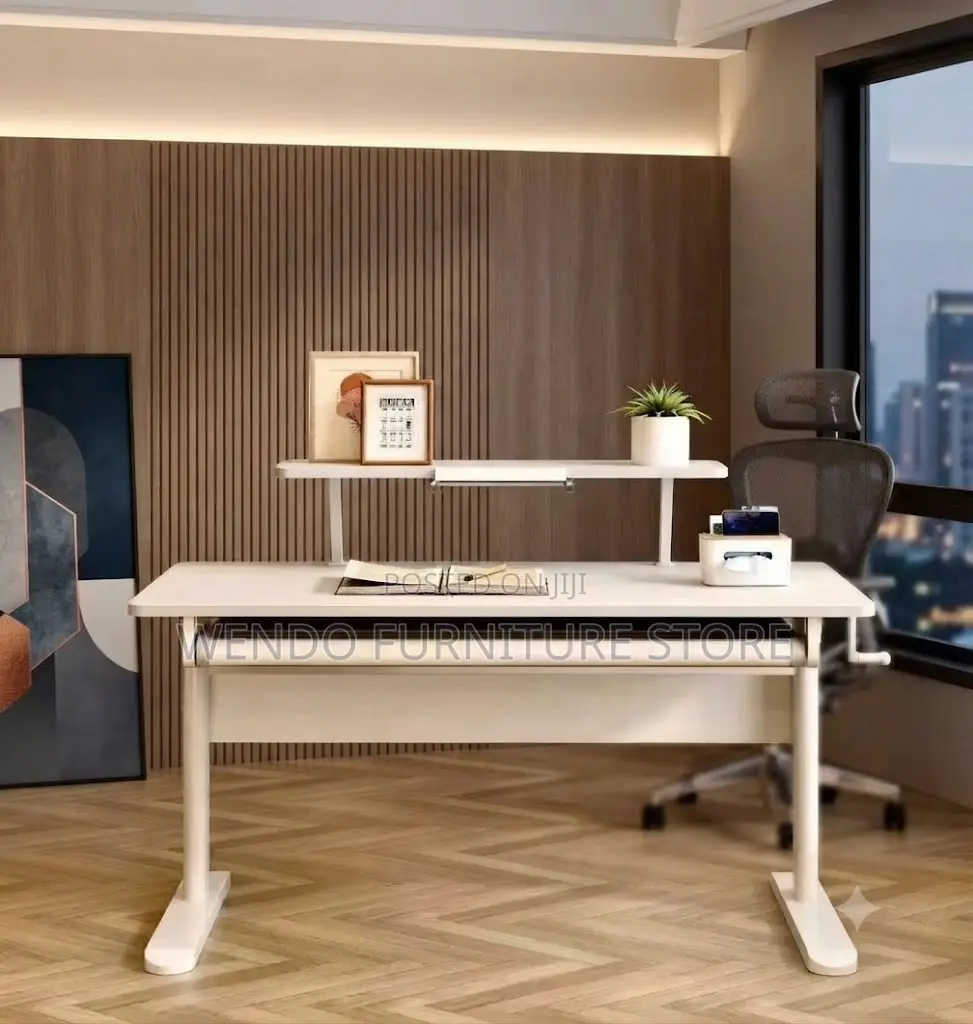 Office Desk; White Manual Adjustable Height Standing Desk