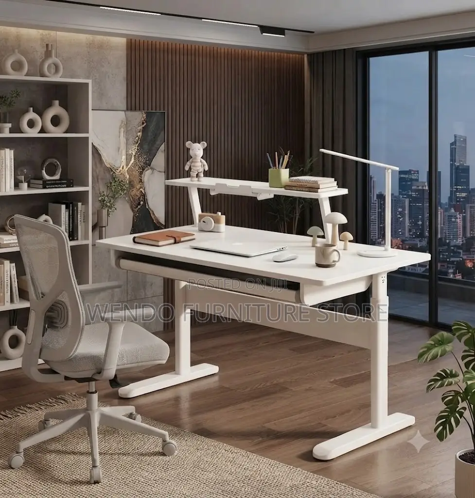 Office Desk; White Manual Adjustable Height Standing Desk