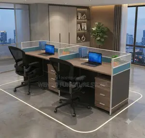 Office Workstation; Two Users Brown- Blue Straight Office Workstation