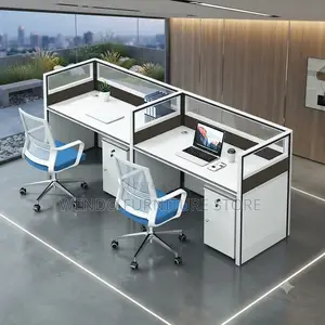 Office Workstation; Two Users Brown- Blue Straight Office Workstation