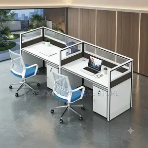 Office Workstation; Two Users Brown- Blue Straight Office Workstation