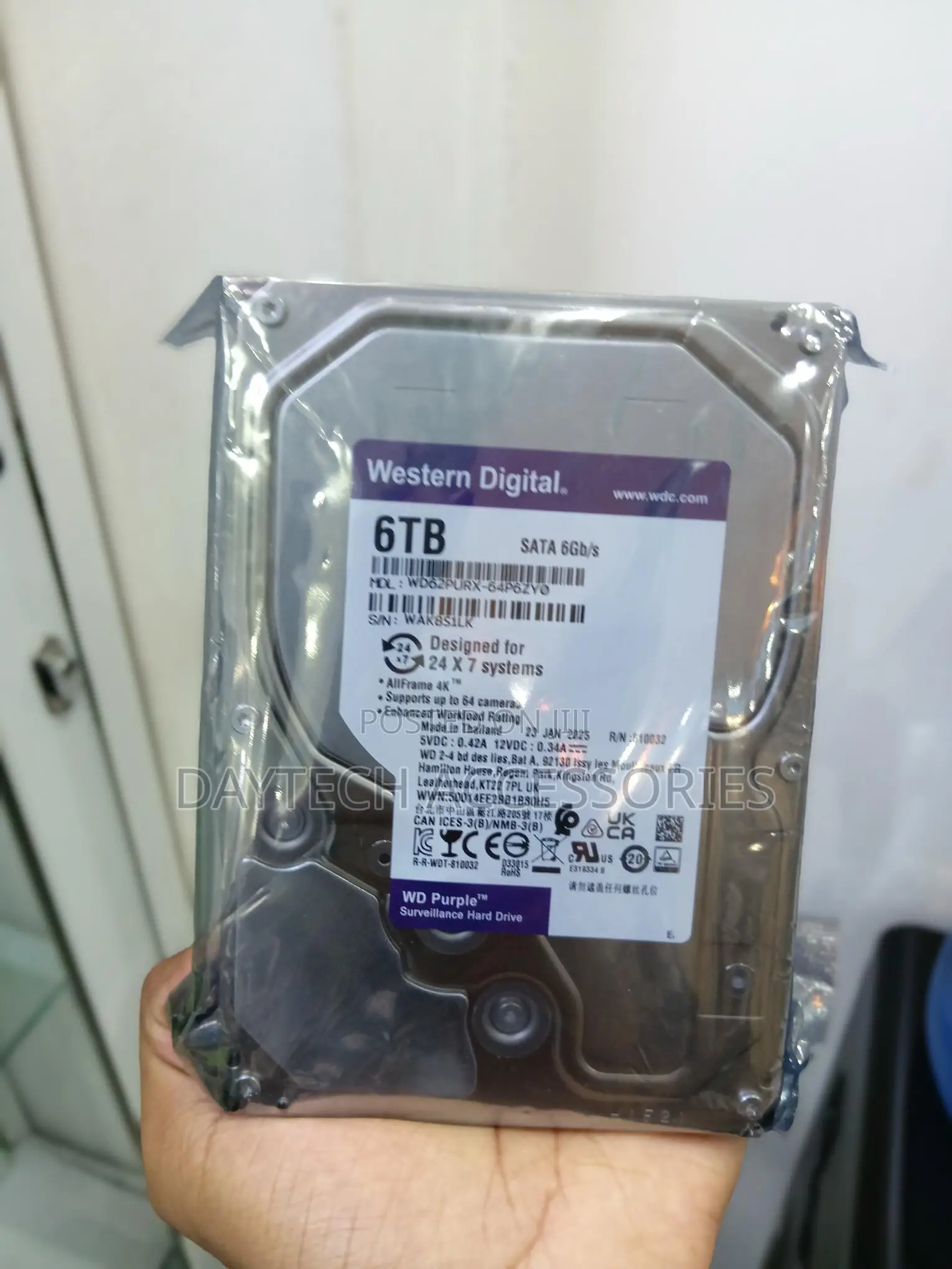 WD Purple Surveillance Hard Drive 6TB 64MB 5700rpm – (WD60PURZ)