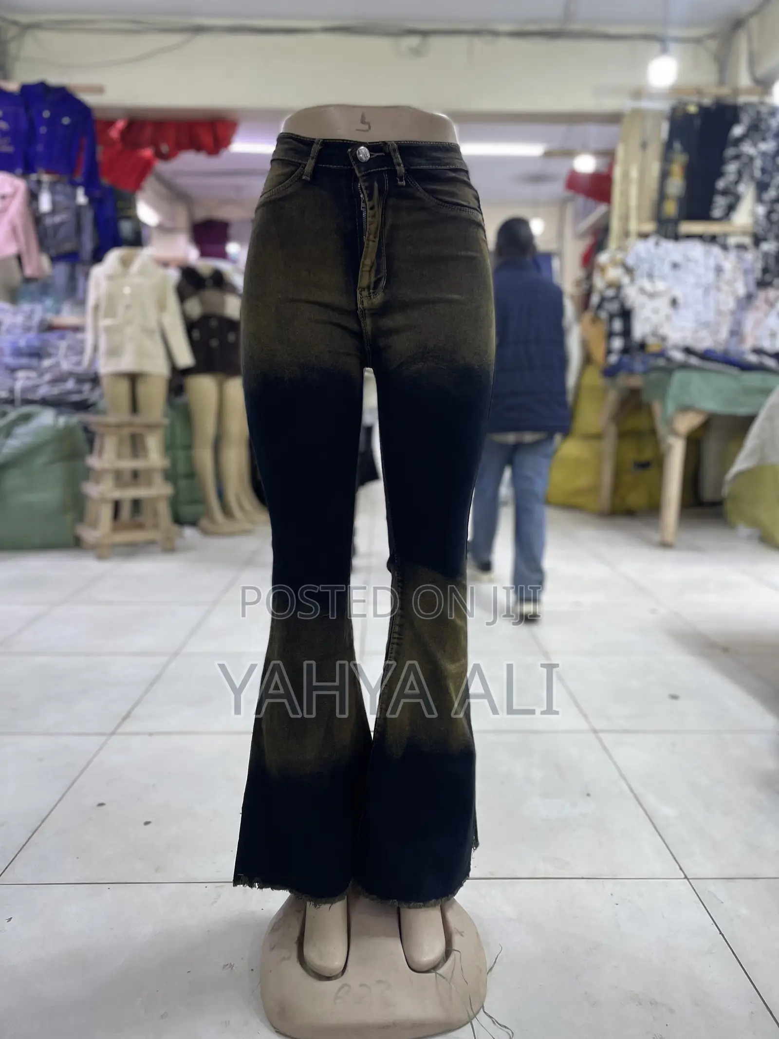 Women's High Waist Flared Jeans Yellow/Black Fade"