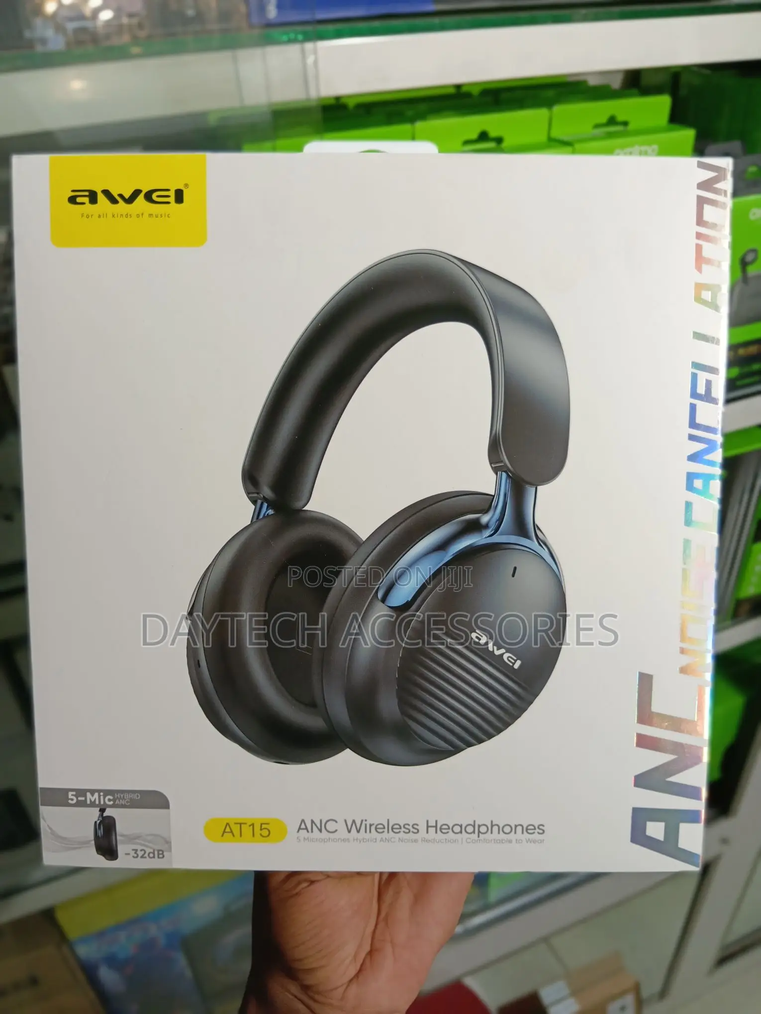 Awei AT15 ANC Wireless Headphones IN Black.