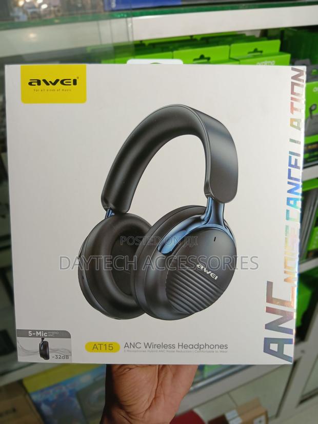 Awei AT15 ANC Wireless Headphones IN Black.